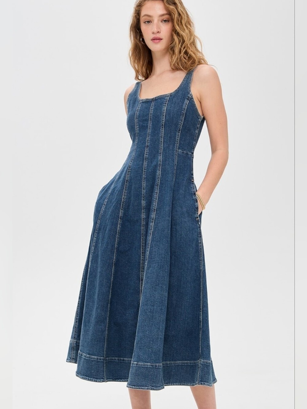 Madewell Croswell Wash Denim Jean Seamed Flare Midi Dress Size 6 NWT - Picture 2 of 13